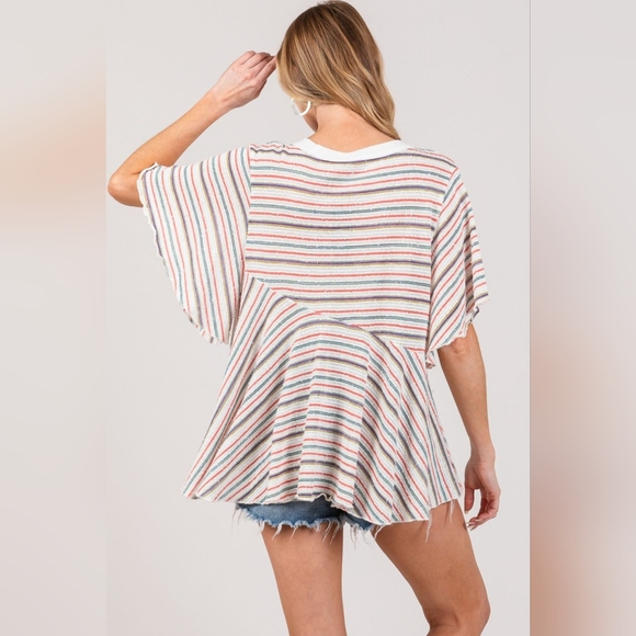 SAGE + FIG Full Size Round Neck Stripe Multi- Color Top - Picture 3 of 5